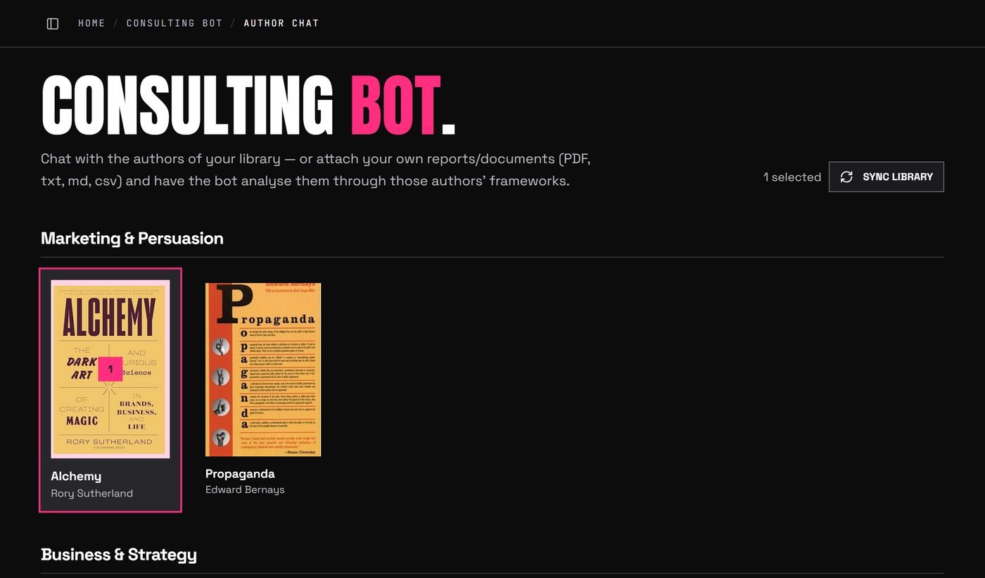 Consulting Bot in the Marketing OS: a library of marketing books to question