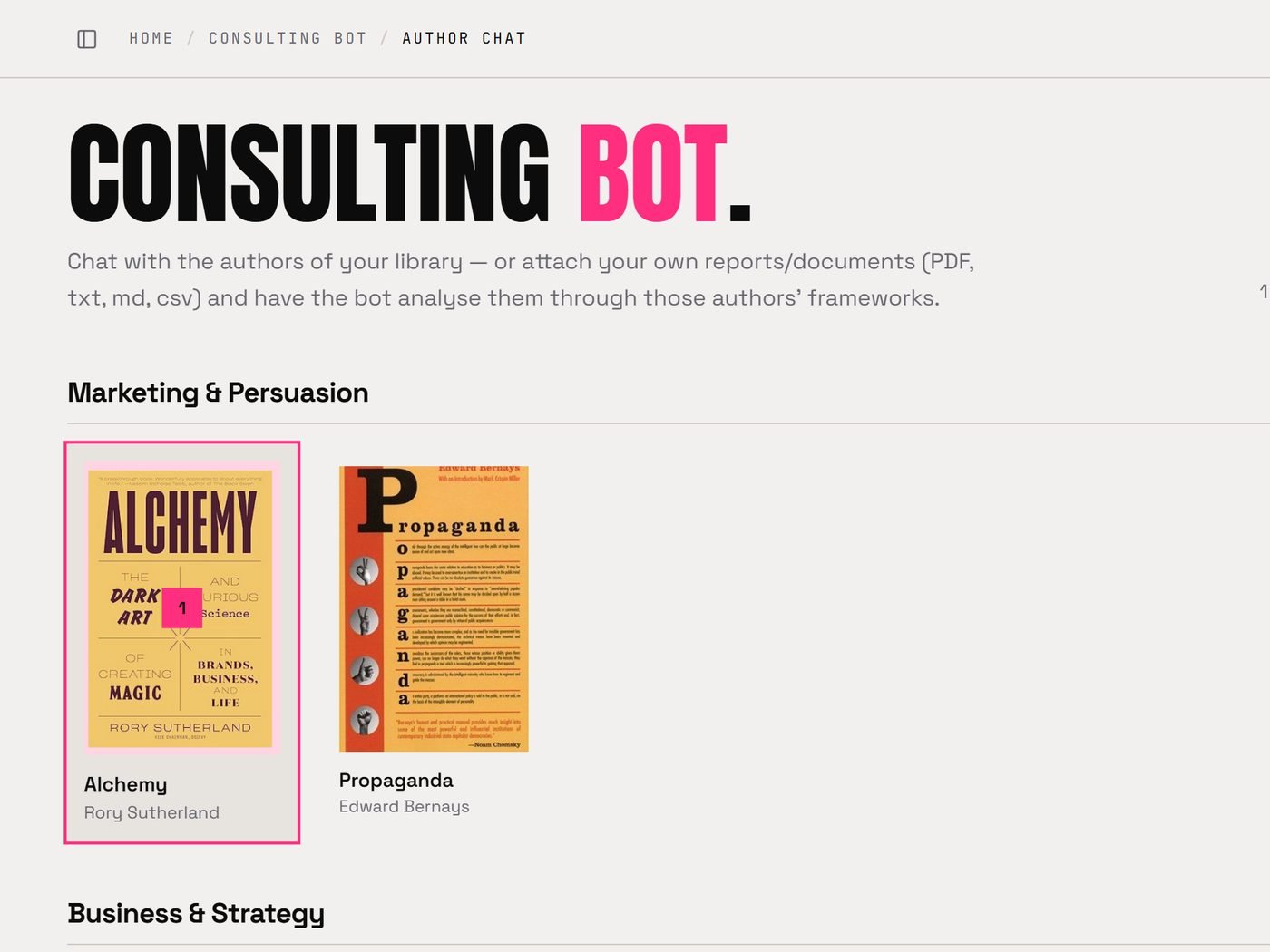Consulting Bot in the Marketing OS: a library of marketing books to question